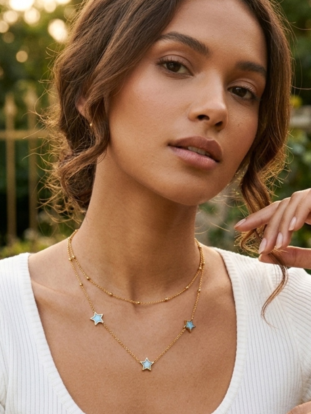Double Chain Stars Necklace